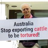 Princeton Bioethik-Professor Peter Singer mit VGT auf Demo vor Australischer Botschaft